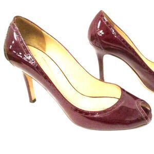 Kate Spade  Dark Red Patent Leather Peep-toe Perforated Heels - Size 9.5